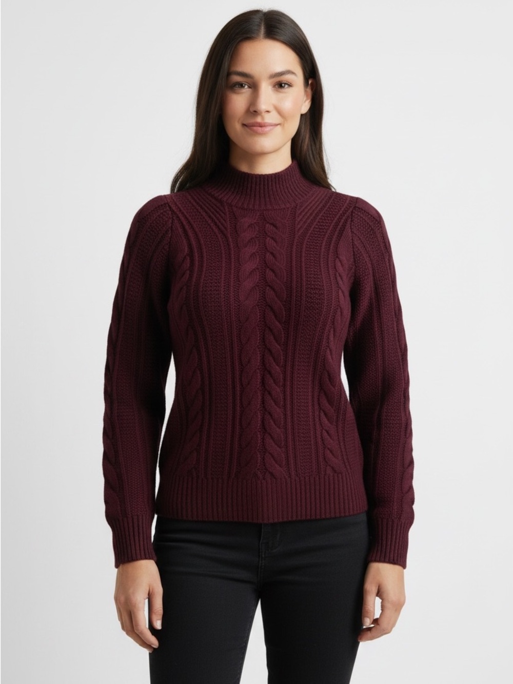 Simply Vera Vera Wang Cable Knit Mock Neck Sweater - Wine